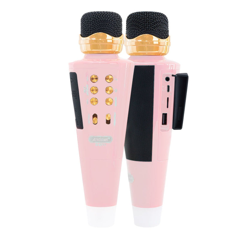 Microfono Karaoke Wireless Speaker Musica Bluetooth con USB per Feste Rosa