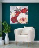Dipinto su Tela Red Flower Square 90x3,7x90 cm in Legno di Pino e Canvas Multicolor