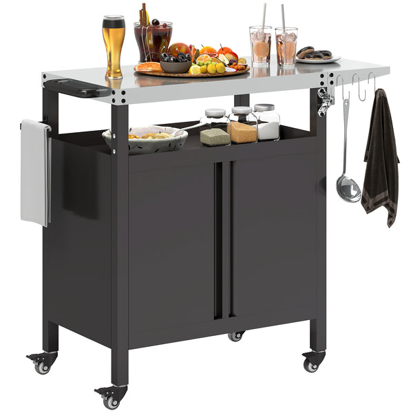 sconto Carrello per Barbecue 116x50x93 cm con Armadietto Piano in Acciaio Inox Nero