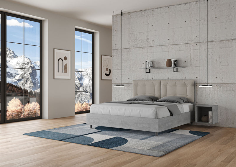 Letto Matrimoniale con Alzata Comoda Struttura Cemento con Cuscini in Similpelle Annalisa Tortora Varie Misure