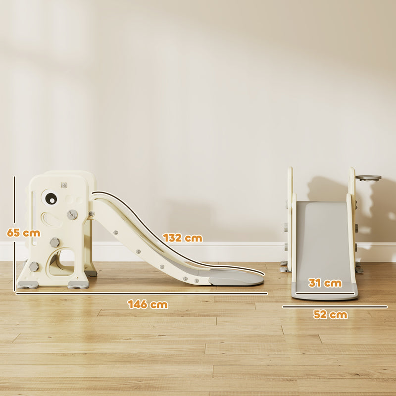 Scivolo per Bambini Pieghevole 146x52x65 cm con Canestro e Palla in PP e HDPE Grigio e Crema  