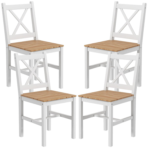Set 4 Sedie per Cucina e Soggiorno con Schienale a Croce 41x46,5x86 cm in Legno di Pino Bianco e Rovere online