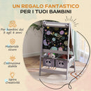 Lavagna per Bambini 54x46,5x93 cm con Cavalletto 3 in 1 e 2 Contenitori in MDF e Legno Grigio      