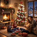 Albero Natale Folto Ø110x180 cm con 200 Luci LED Telecomando 8 Modalità 800 Rami Palline e Nastri in PVC      