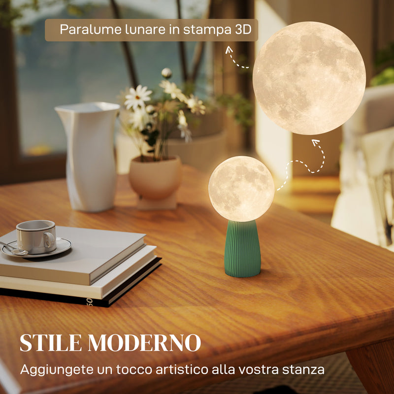 Lampada da Tavolo a Forma di Luna a 3 Tonalità Ø15x28 cm in ABS Bianco e Verde Scuro  