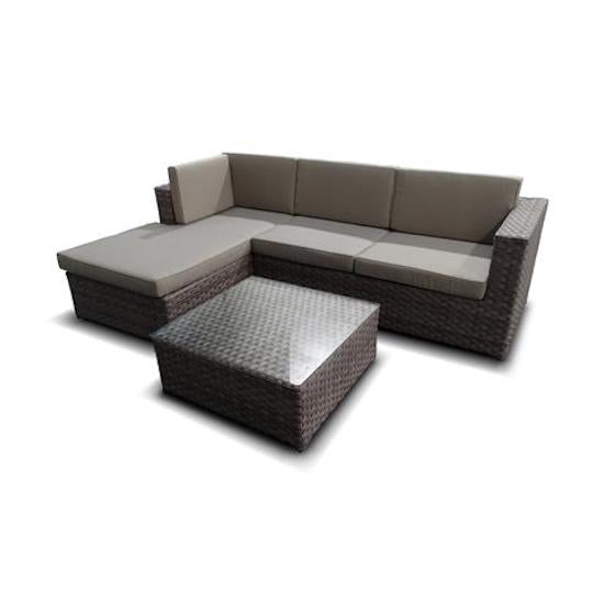 Garten-Lounge-Set aus PVC-Rattan-3-Sitzer-Sofa mit Halbinsel und braunem Taddei Hamal-Tisch sconto