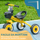 Triciclo per Bambini con Seduta Regolabile 70.5x50x58 cm Struttura in Metallo Giallo  