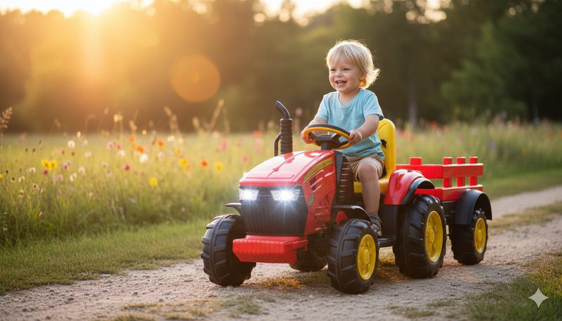 Trattore Elettrico per Bambini 12V con Rimorchio Kidfun Dusselforf Rosso