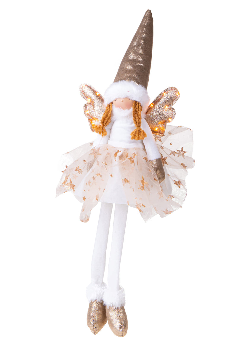 Angelo Seduto con Led H60 cm in Tessuto Champagnegne