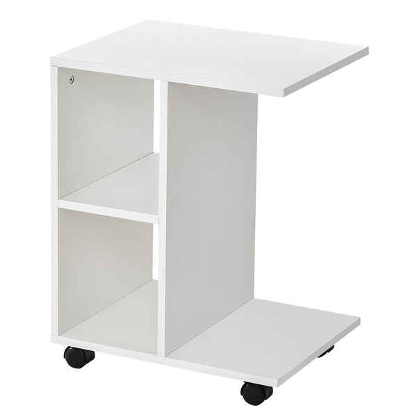 acquista Couchtisch 45x35x58 cm 2 Ablagen mit Rollen Weiß