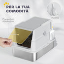 Lettiera per Gatti Grandi con Coperchio Ribaltabile Paletta e Deodorante in Acciaio Inox Grigio Chiaro      