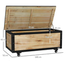 Panca Contenitore da 121L con 4 Rotelle e Maniglie 100x50x43 cm in Legno e Acciaio Colore Legno