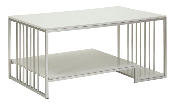 sconto Tavolo da Caffè Kayseri 90x45x60 cm in Ferro e Marmo Argento e Bianco