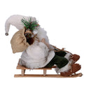 Pupazzo Babbo Natale in Tessuto su slitta verde bianco cm 33x12xh30