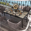 Tavolo da Giardino 145x85x72 cm con Piano Effetto Legno in Plastica PSPC e Acciaio Grigio      