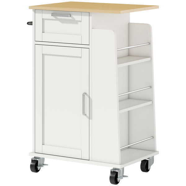 online Carrello da Cucina 62x40x87 cm con Cassetto Armadietto Portasciugamani e 3 Portaspezie in Legno Bianco