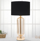 Lampada da Tavolo Glam Towy Ø25x51 cm in Ferro e Tessuto Nero e Oro
