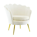 Poltrona Imbottita Schienale a Conchiglia in Velluto Piedi Oro Beige