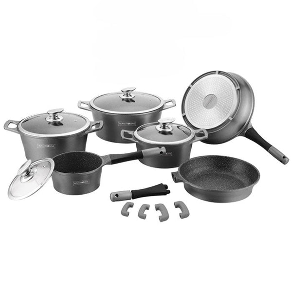 acquista Batteria di Pentole 14 Pezzi in Pietra Lavica Antiaderente Induzione Silver