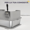 Lettiera per Gatti XL in Acciaio Inox con Paletta Lati Alti Antiperdita Antiodore Fino a 7 kg Grigio      