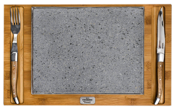 Lavastein 19x26 cm mit Bamboo Supreme Besteck und Holzauflage acquista