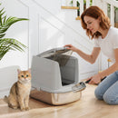 Lettiera per Gatti Chiusa 52,4x41,3x39,8 cm con Coperchio Ribaltabile Doppia Porta Paletta in Acciaio Inox Grigio Chiaro      