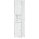 Mobile Colonna Bagno 40x30x164 cm con Mensola Aperta Cassetto e 2 Armadietti in Legno Bianco      