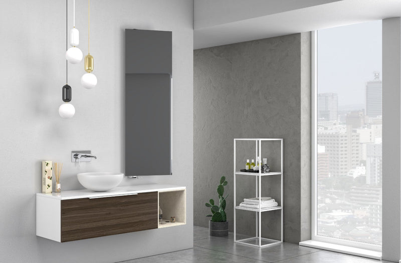 Mobile Bagno Sospeso 135 cm Lavabo e Specchio TFT Mactan Destra Bianco e Noce