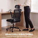 Sedia Ufficio Ergonomica 59x62x107-125 cm con Braccioli Ribaltabili Poggiatesta e Altezza Regolabili in Rete Traspirante Nero      