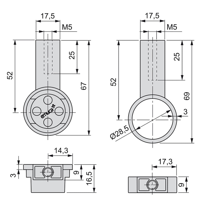 Set 2 Bastoni Appendiabiti per Armadi Rotondi 95 cm in Alluminio Emuca Grigio Metallizzato