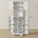 Credenza da Cucina Alta Stile Country 60x40x181,5 cm 2 Armadietti e 8 Portaspezie in MDF Bianco      