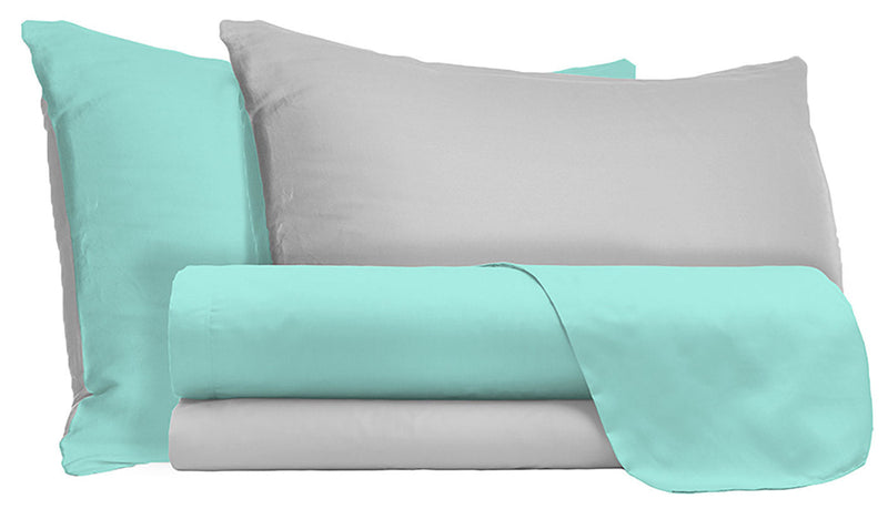Set Lenzuola Sopra Sotto e Federe Doubleface Verde Acqua\/Grigio Chiaro