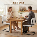 Set 2 Sedie Pranzo Imbottite 48x55x76 cm Struttura Metallo a Slitta e Tessuto Teddy Bianco Crema      