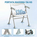 Sedia Doccia Pieghevole 51,5x61,5x63-74,5 cm con Braccioli Ribaltabili e Altezza Regolabile Portata 136 kg in Lega di Alluminio      