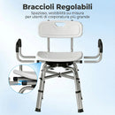 Sedia per Doccia Girevole 57x48x74-86 cm con Braccioli Schienale Capacità 150 kg in Alluminio e HDPE Bianco      