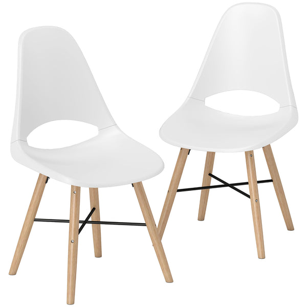 Set 2 Sedie da Pranzo in Stile Nordico con Schienale Curvato in Plastica e Legno Bianco sconto