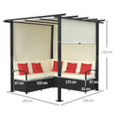 Set Salotto da Giardino Divano Angolare con Pergola Gazebo in Rattan Nero e Beige