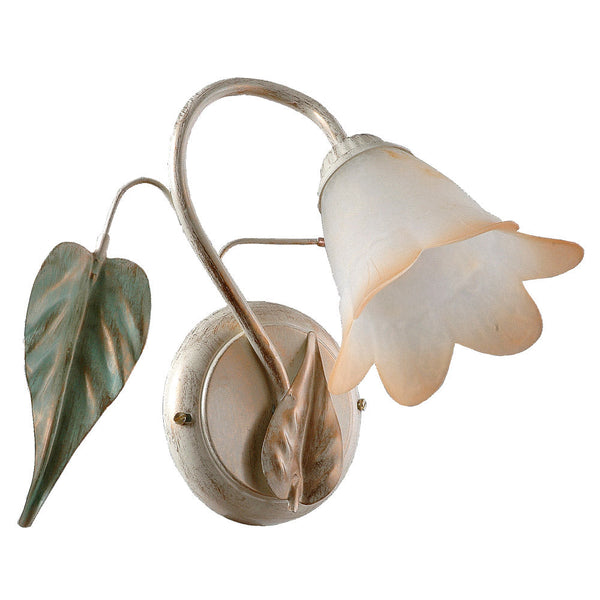 Wandleuchte 1xE14 Antik Rahmen weiß schattiert Bernsteinglas E-Energy Giulia online