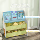 Scaffale Portagiochi per Bambini 63x30x71 cm con 6 Cassetti in Tessuto e Libreria a 2 Livelli in Legno e Acciaio Verde  