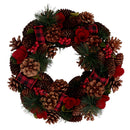 Coroncina con pigne e fiori rosso scozzese cm Ø33xh8