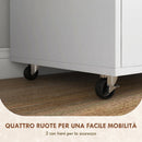 Mobile Archivio da Ufficio 76L x 40P x 75,5A cm con Ruote e Ripiano Aperto Ampio Cassetto in Trcuciolato Bianco      