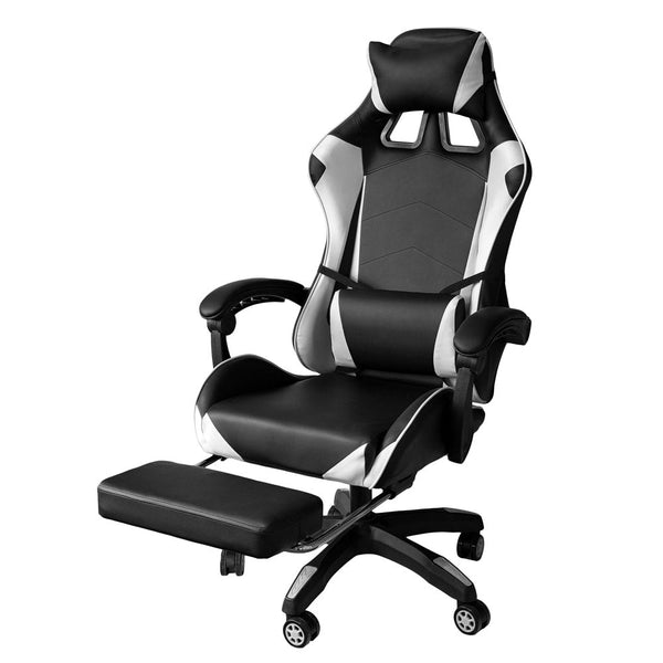 online Ergonomischer Gaming-Stuhl 64x53x122-133 cm mit Fußstütze aus weißem Kunstleder