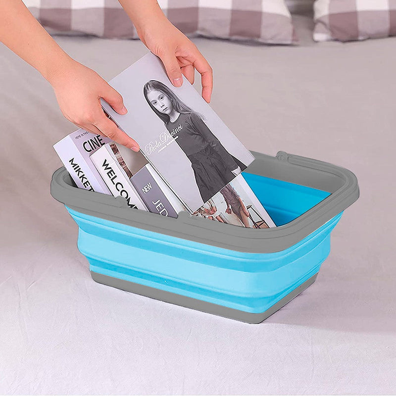 Bacinella Contenitore Salvaspazio 9 Litri Pieghevole Multiuso con Manici Blu