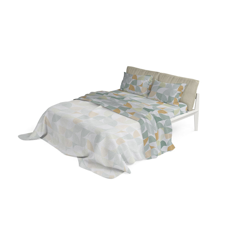 Set Lenzuola Matrimoniale con Stampa Sopra Sotto e Federe in Cotone Athena Giudi Verde 