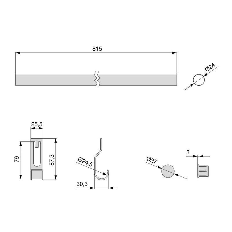Set 2 Barre Appendiabiti per Armadio Ø27x81,5 cm in Acciaio Emuca Bianco