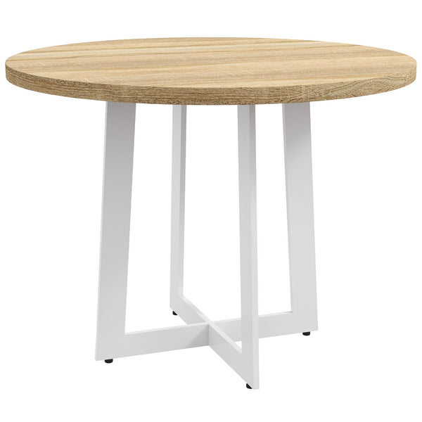 prezzo Tavolo da Pranzo Rotondo Moderno per 4 Persone Ø100x75 cm in MDF e Acciaio colore Legno Naturale e Bianco Seconda Scelta