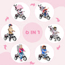 Triciclo per Bambini 1-5 Anni 102x49x102 cm con Maniglione e Tettuccio Regolabile Bianco e Rosa