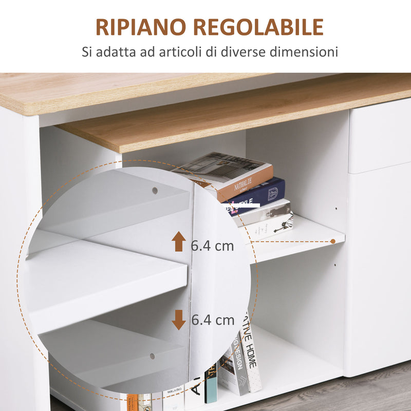 Scrivania Angolare con Libreria 140x117x76 cm con Armadietto e Cassetto color Legno e Bianco   