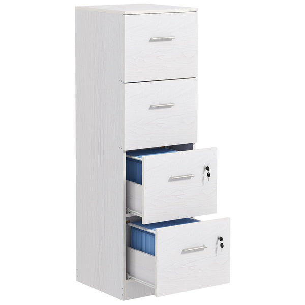 prezzo Cassettiera per Ufficio a 4 Cassetti 40x42x130,8 cm con 2 Serrature e Barra Portadocumenti in Legno Bianco