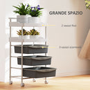 Carrello Portaoggetti Multiuso 40x34x85 cm con 2 Ripiani e 3 Vassoi Scorrevoli in Acciaio e PP Bianco e Grigio  